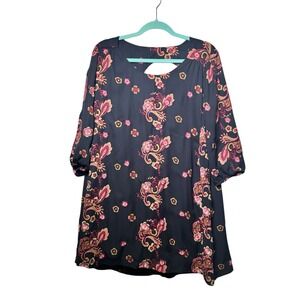 Eci Embroidered Shift Dress Warm Red Floral Embroidery Women's Large